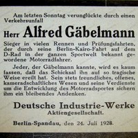 D-Rad Berlin-Kairo Alfred Gaebekmann Leipzig Deutsche Industrie-Werke AG Todesanzeige